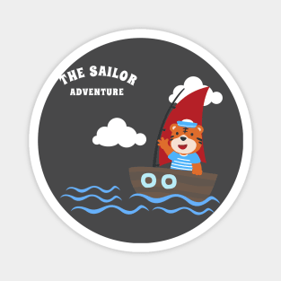 Funny tiger sailor cartoon vector on little boat with cartoon style. Magnet